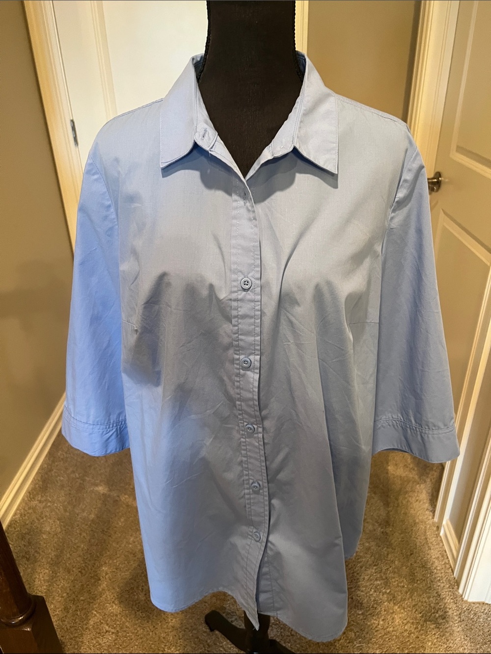 🔥2/$5 Woman Within Powder Blue Short-Sleeve Button-Down Shirt